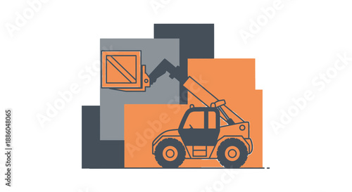 Heavy Duty Telescopic Handler Lifting Cargo Box Icon Illustration Logistics Work