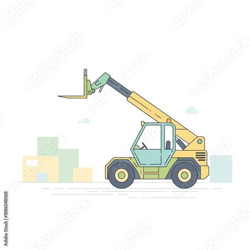 Heavy Duty Telescopic Handler Machinery Efficiently Lifts Materials At Industrial Site Vector