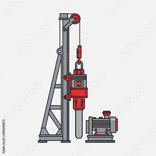 Heavy Duty Oil And Gas Drilling Machine And Pumping System Flat Design Vector