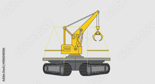 Heavy Duty Tracked Construction Crane With Grapple Claw Vector Art Design