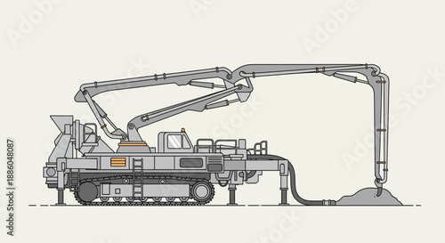 Heavy Duty Tracked Concrete Pump Truck Pouring Fresh Material At Construction Site Design