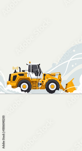 Heavy Duty Yellow Front Loader Clearing Winter Snow Illustration For Seasonal Maintenance