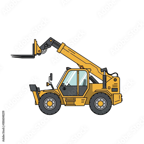 Heavy Duty Yellow Telehandler Forklift Construction Vehicle Icon Isolated On White