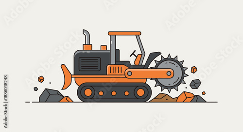 Heavy Equipment Breaking Rocky Terrain For Groundwork Project Flat Vector