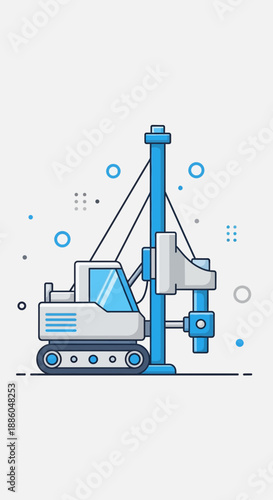 Heavy Duty Pile Driver Machine For Foundation Construction Site Work Vector Illustration