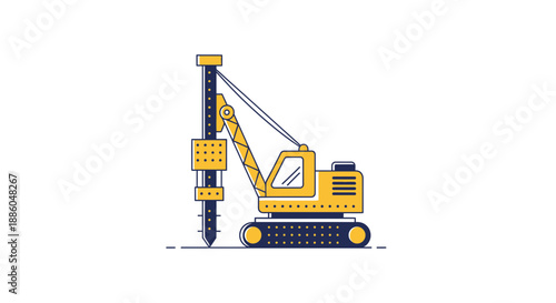 Heavy Duty Pile Driver Machine On Construction Site Building Foundation Illustration Work