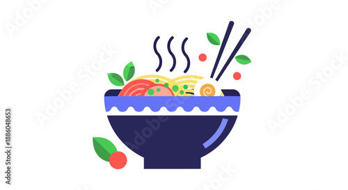 Bowl of noodles with chopsticks illustration