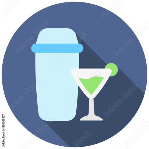 Cocktail Shaker Rounded Flat Color Icon, Mini Illustration Relate To Food, Gastronomy. Use For Modern Concept, Ui, Ux Web And App Development.