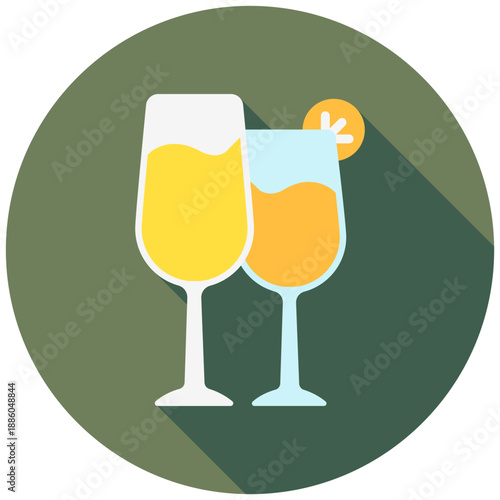 Champagne Glass Rounded Flat Color Icon, Mini Illustration Relate To Food, Gastronomy. Use For Modern Concept, Ui, Ux Web And App Development.