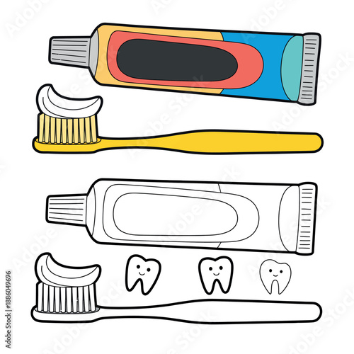 Colorful Toothbrushes and Toothpaste Illustration