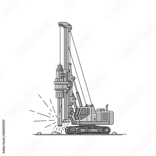 Industrial Drilling Machine Constructing Ground Piles For Structural Foundation Stability