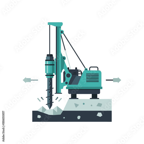 Industrial Drilling Machine Engaged In Ground Breaking Construction Foundation Work Development