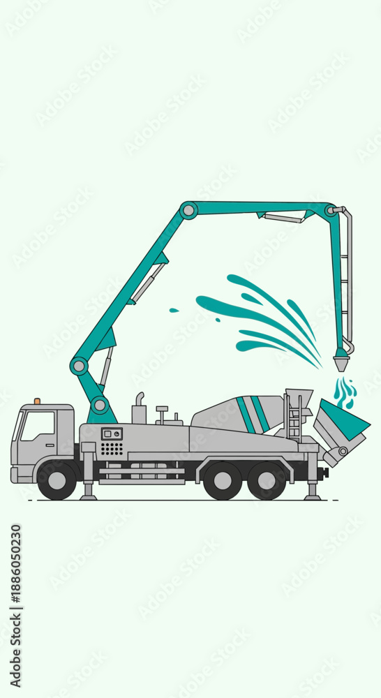 Fototapeta premium Industrial Concrete Mixer Pump Truck At Work Building Infrastructure Projects