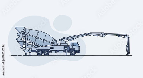 Industrial Concrete Mixer Pump Truck Outline Illustration Building Construction Site Equipment