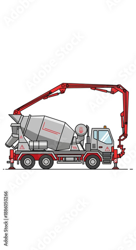 Industrial Concrete Mixer Truck With Pump Delivering Ready Mix Cement For Construction