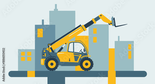 Heavy Lifting Telehandler At Urban Construction Site Illustrates Modern Development Project