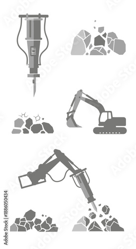 Heavy Machinery And Demolition Tools For Construction Industry Projects And Rock Breaking Tasks