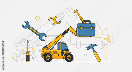 Heavy Machinery And Hand Tools Concept For Professional Maintenance And Construction Services