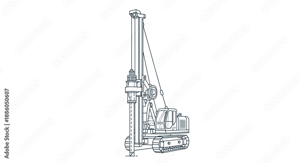 Obraz premium Industrial Foundation Drilling Equipment Outline Drawing For Engineering Projects