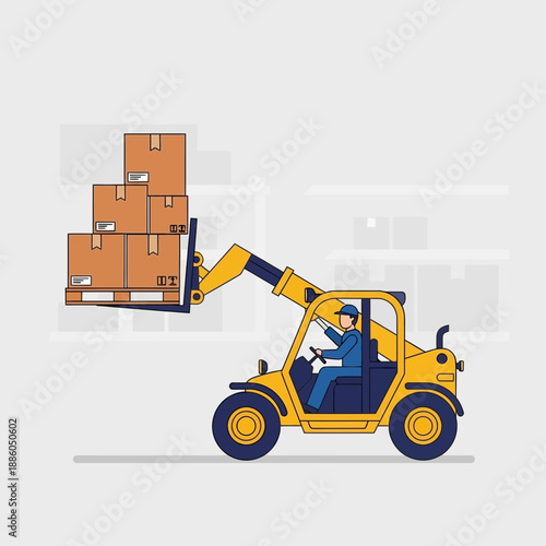 Industrial Forklift Operator Efficiently Moving Palletized Cargo In A Modern Warehouse Setting