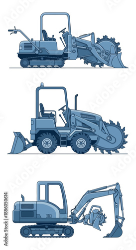 Industrial Construction Fleet Trenching And Excavating Equipment Illustrated Collection Design