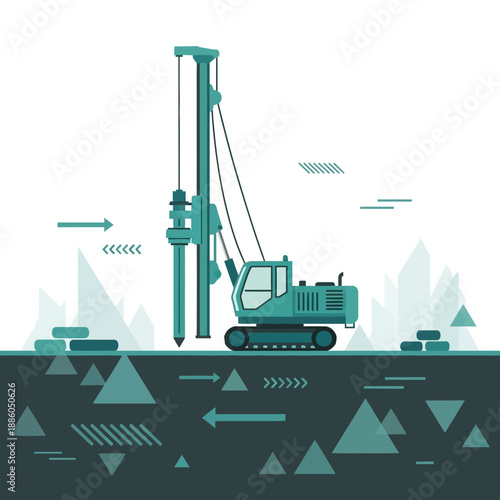 Industrial Foundation Drilling Machine Operating At An Active Construction Site Developing