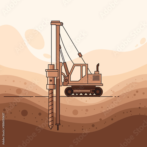 Industrial Foundation Drilling Rig Actively Working On Ground Construction Site Illustration