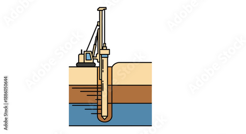 Heavy Machinery Drilling Into Diverse Subsurface Layers At Construction Site Project