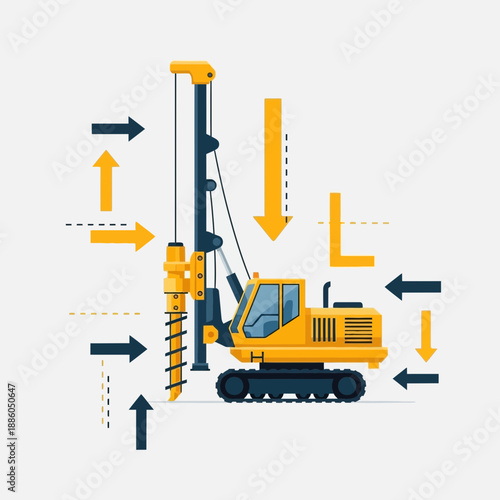 Industrial Foundation Drilling Rig Equipment With Operational Workflow Arrows Illustration Vector