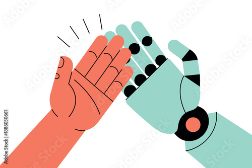 Human Hand Meets Robot Hand in Modern Technological Collaboration and Innovation Concept