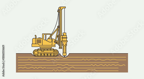 Heavy Machinery Drilling Into Earth For Strong Foundation Construction Project Illustration