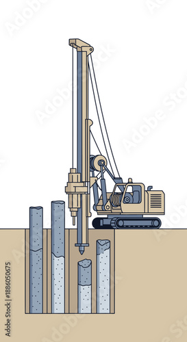 Heavy Machinery Drills Deep Piles For Solid Foundation Construction