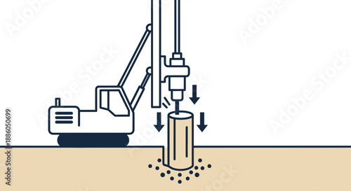 Industrial Foundation Piling Work With Heavy Equipment Driving Piles Into Ground For Building
