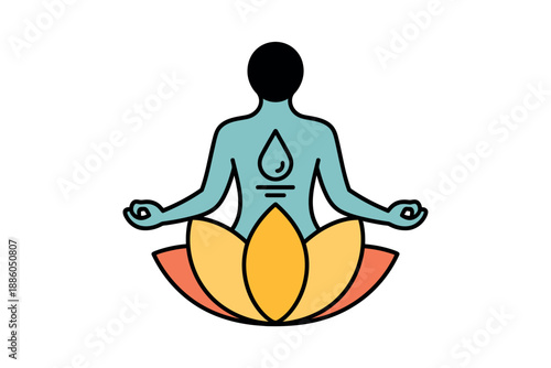 Meditating Person Sitting on Lotus Flower in Calm and Serene Yoga Pose Illustration