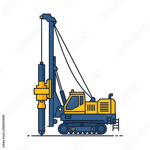 Industrial Heavy Equipment Drilling Rig For Groundwork Engineering Project Design Illustration And