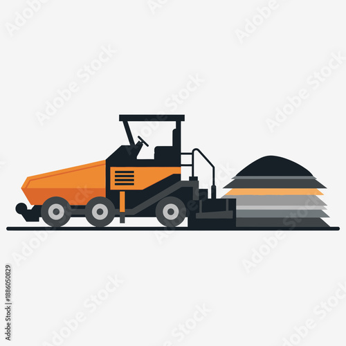 Heavy Machinery Flat Design Illustration Of An Asphalt Paver Laying New Road Surface
