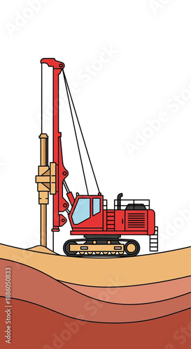 Industrial Heavy Equipment Foundation Drilling Rig At Work On Construction Site
