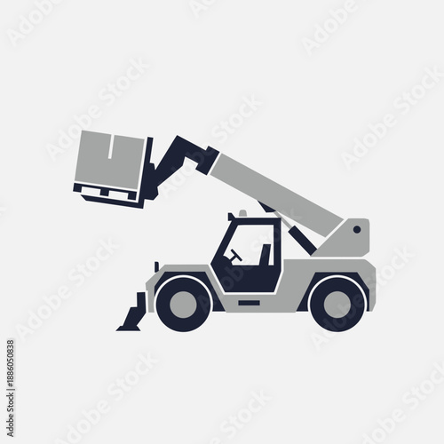Industrial Heavy Equipment Telehandler Lifting Container Isolated Vector Graphic Minimalist Design