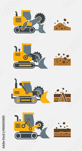 Industrial Heavy Machinery Excavators Working On Earthmoving Projects And Material Piles