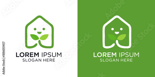 Eco friendly house logos with leaf symbol for sustainable living and green branding