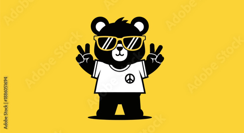 Cartoon bear giving peace sign