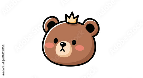 Cartoon bear head with crown illustration