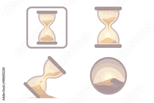Shifting Sands Clock. Isometric vector illustration set Shifting Sands Clock: stylized hourglass, sand spilling out, minimal frame