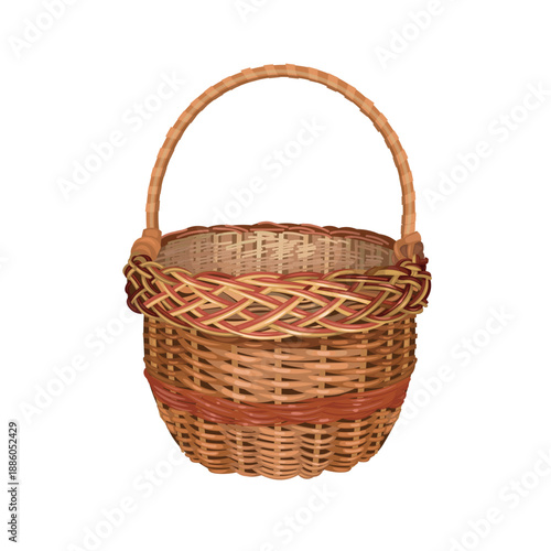 Wicker rattan basket. Vector realistic illustration.