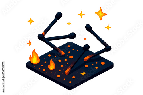 Burnt Matchstick Constellation. Isometric vector illustration set Burnt Matchstick Constellation: constellation of burnt