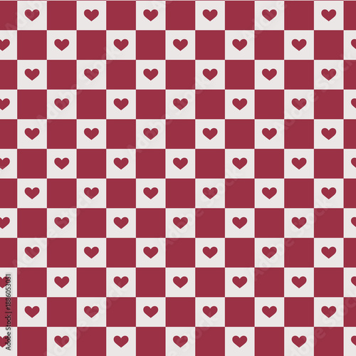Valentine Seamless Grid Pattern with Hearts, Modern Romantic Vector Background
