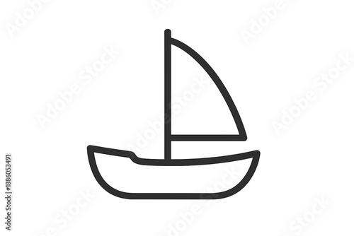 Line Style Boats. Line style icons of Vessels: small boat, curved hull, upright mast, gentle sail arc, rounded stern, floating
