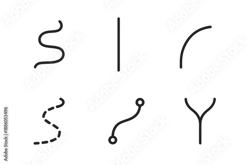 Path Icons Collection. Line style icons of Path: winding path, straight trail, curved route, dotted track, guiding line, forked