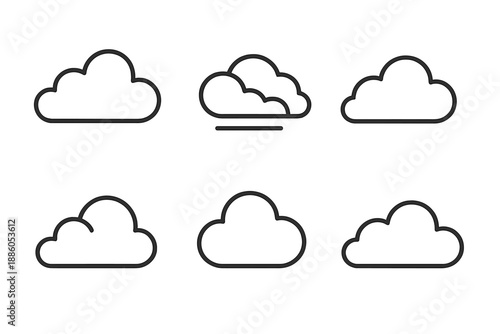 Line Style Clouds. Line style icons of Cloud: fluffy cloud, layered cloud, drifting puff, soft vapor, rounded swell, light sky