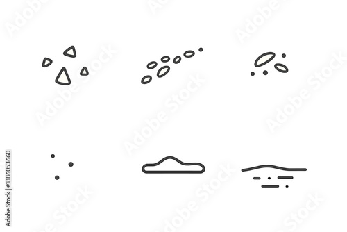 Line Style Terrain Icons. Line style icons of Terrain Bits: tiny fragments, curved scatter, small cluster arc, dust hint, gentle